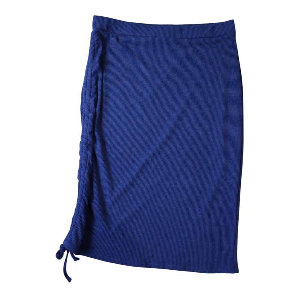 Navy Ribbed Knit Midi Pencil Skirt Stowaway Collection Over Under Maternity XL
